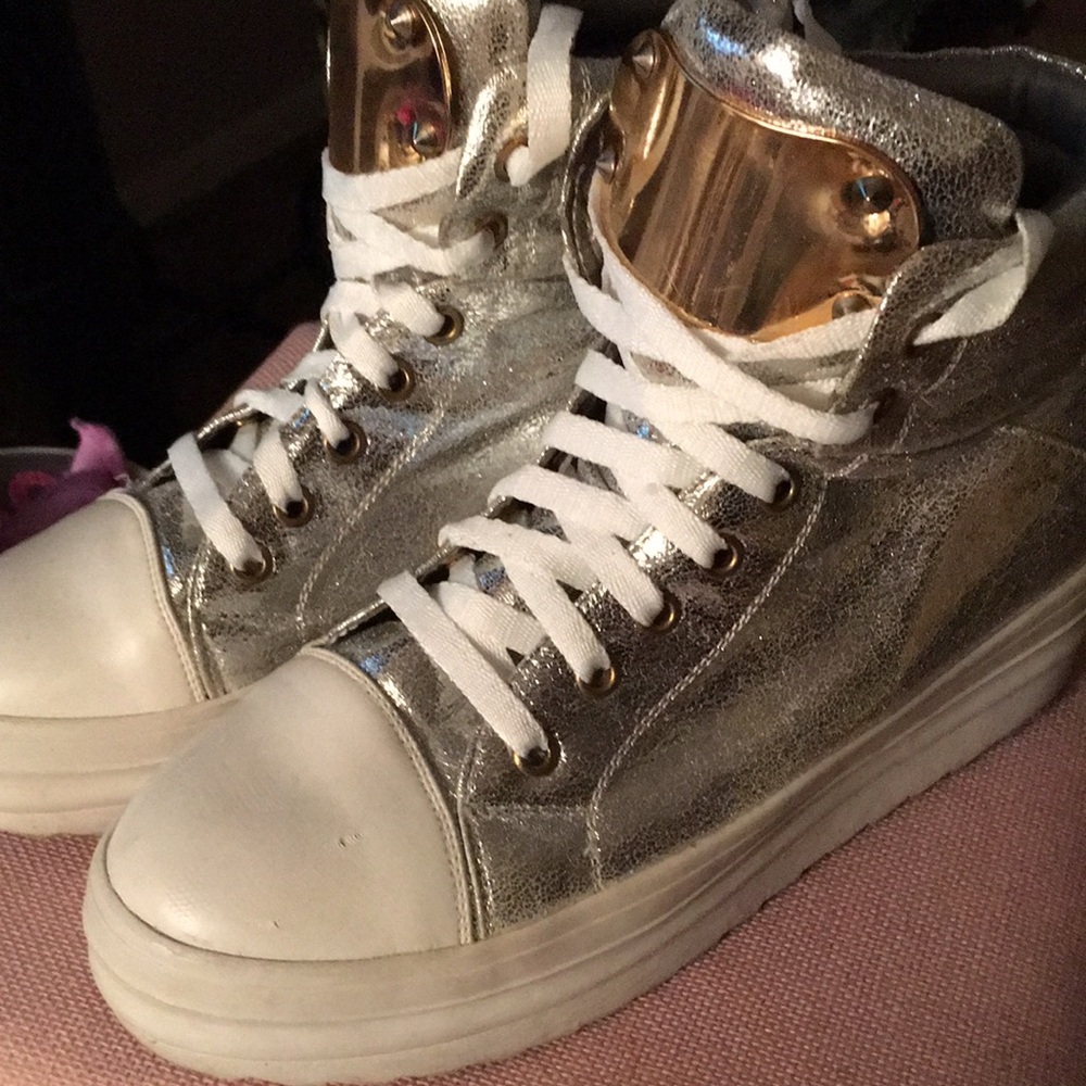 Stylish Silver High-Top Sneakers